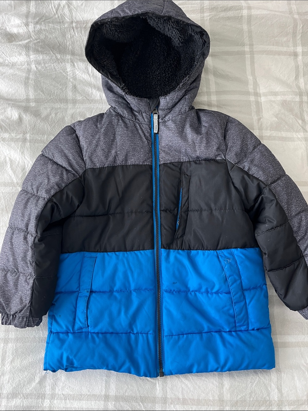 ZeroXposur Boys Colorblock Puffer Jacket in Gray, Black & Blue
